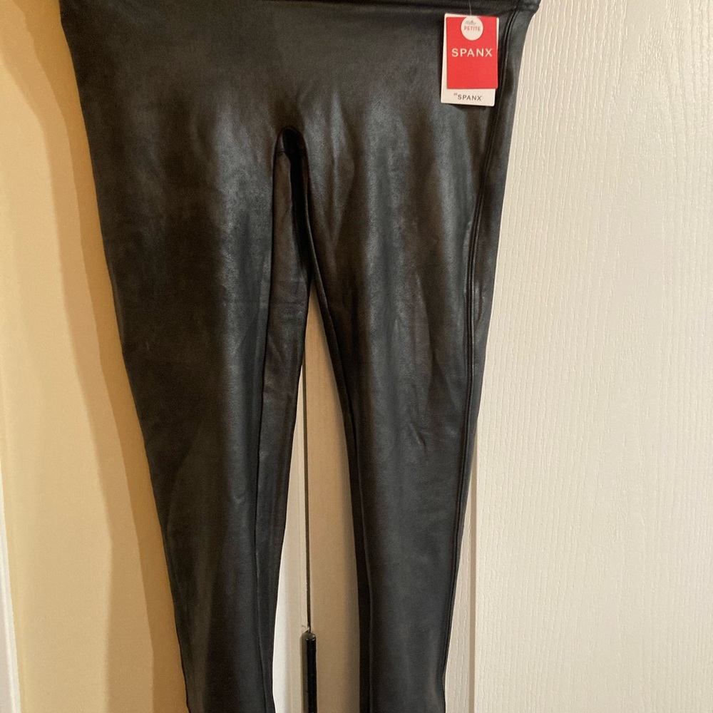 Black leather Spanx leggings